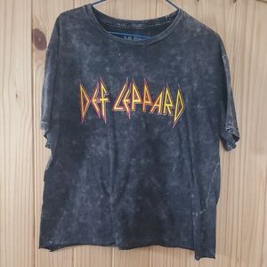 Vintage Crop Def Leppard Acid Washed  T-Shirt